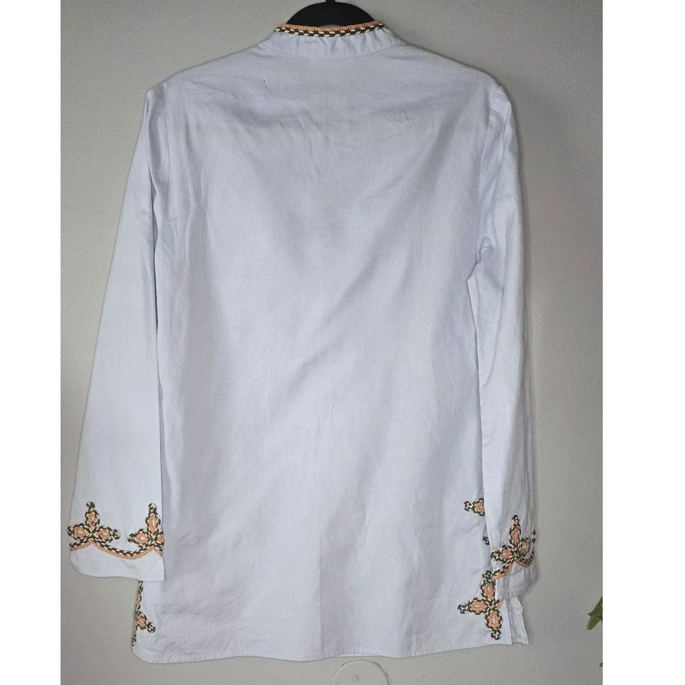 Tory Burch Embellished Tunic‎ Top Blue Cotton Rope Trim Size 8 Resort Coastal
